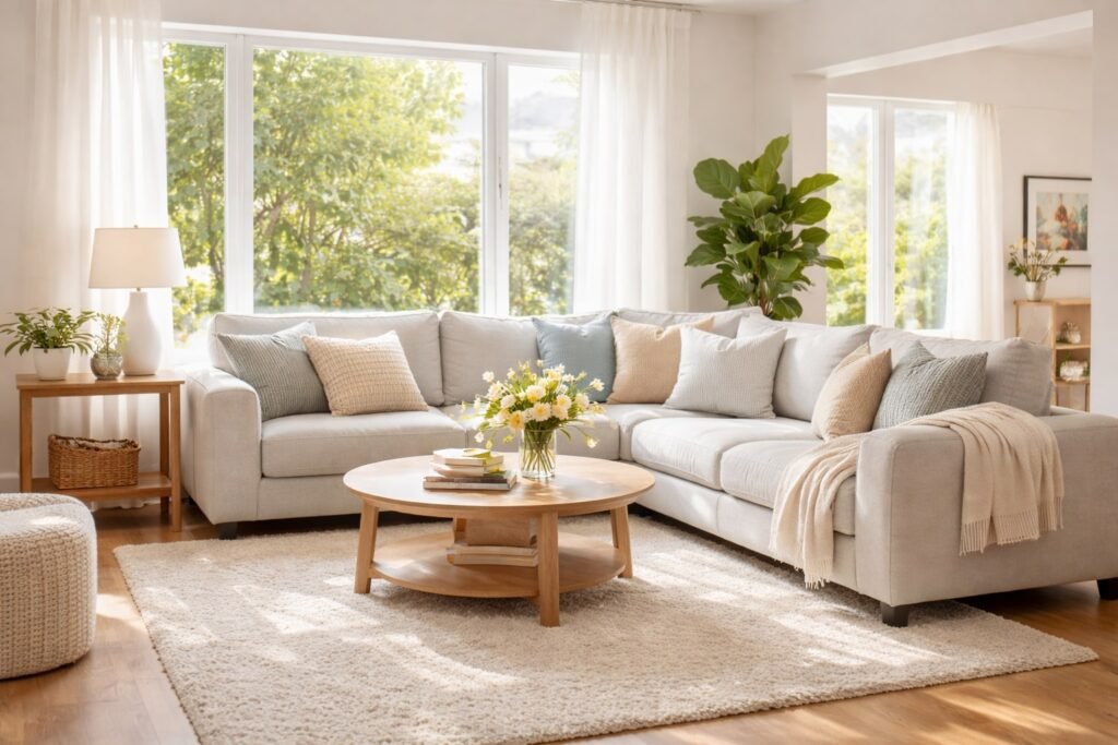 Bright, professionally cleaned living room.