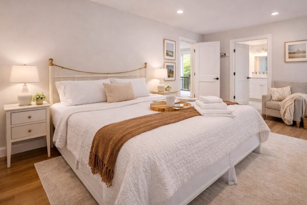 Freshly prepared Airbnb bedroom after professional short-term rental cleaning