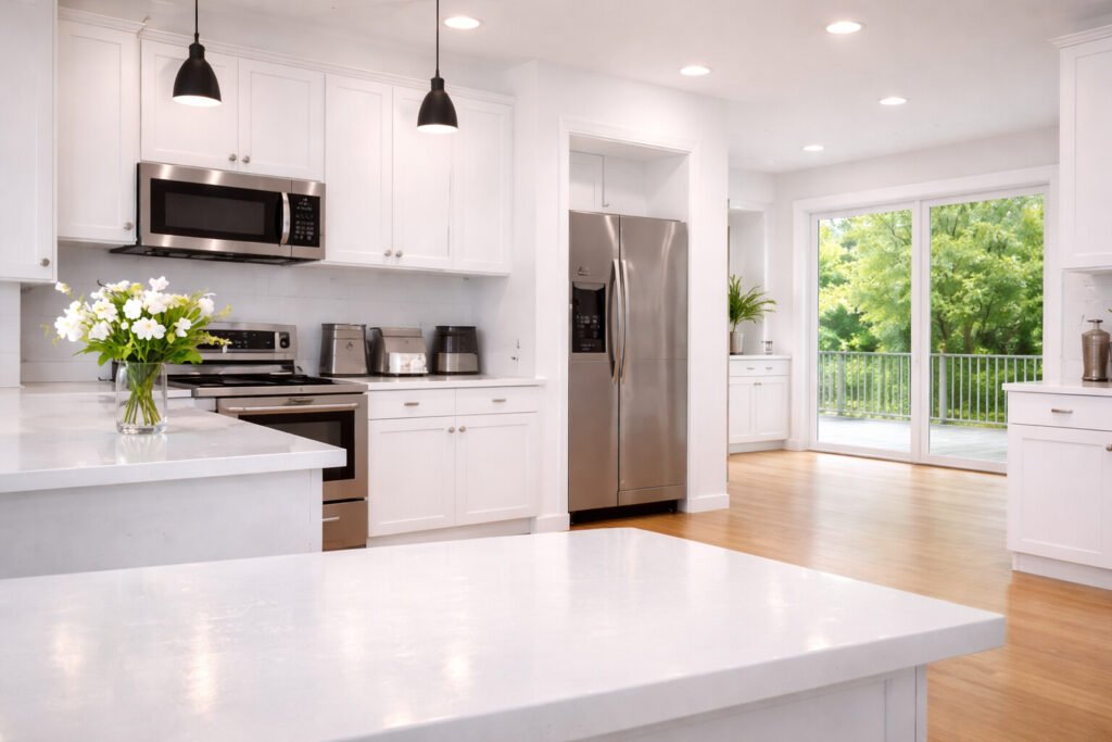 bright modern kitchen after professional deep cleaning