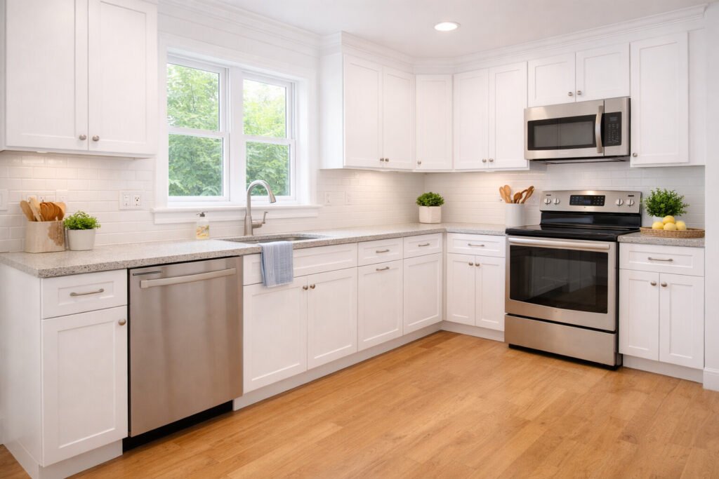clean and organized kitchen after professional residential cleaning