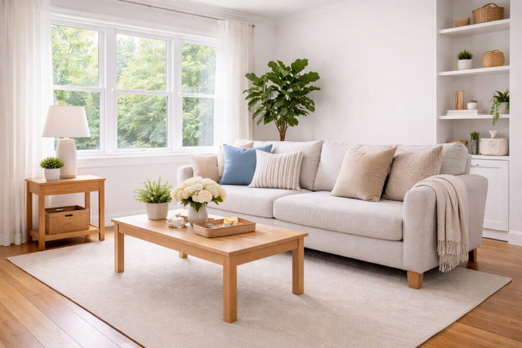 clean and well-maintained living room after professional residential cleaning