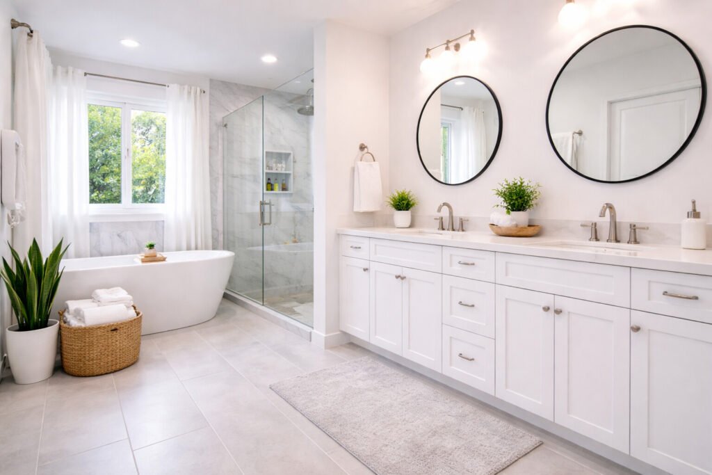 spotless modern bathroom after professional deep cleaning